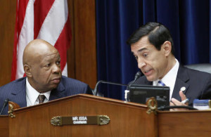 The House Oversight and Government Reform Committee, led by Chairman Issa, speaks with Rep. Cummings at Capitol Hill in Washington