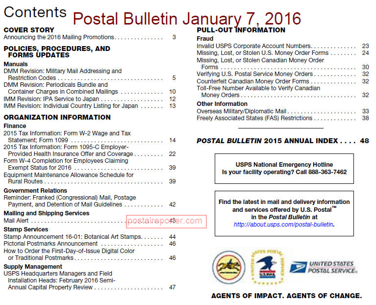 USPS Postal Bulletin - January 7, 2016 