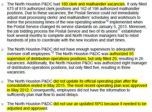 OIG: Staffing, outdated operating plan created delayed mail at consolidated North Houston P & DC