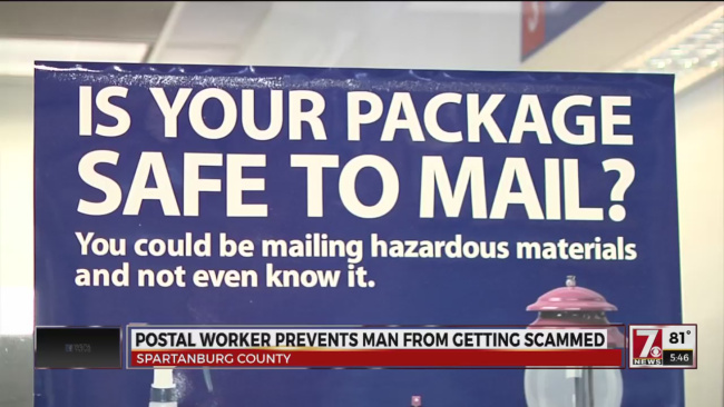 Video: Spartanburg SC postal worker saves man from getting scammed