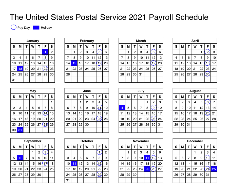 USPS Calendar 2021 Payroll Schedule For Postal Employees 